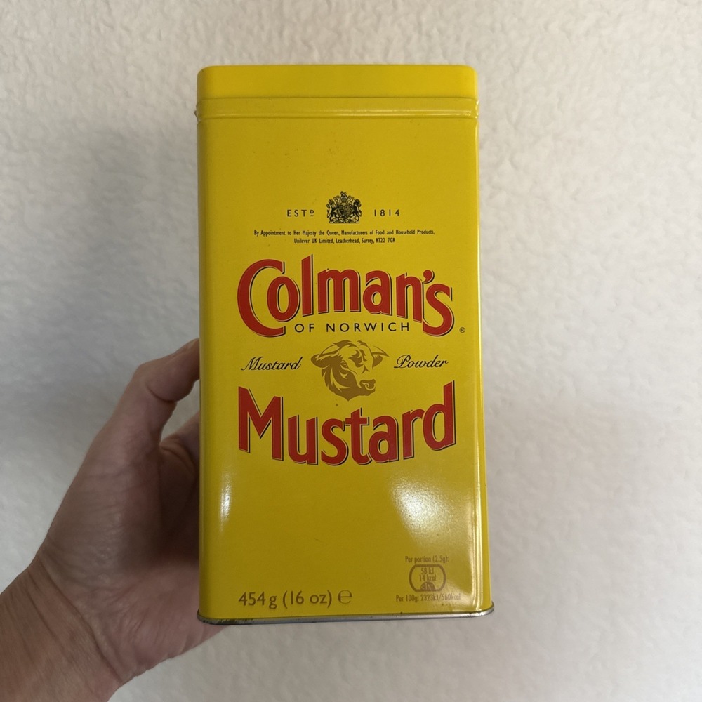 Vintage Colman's Mustard Powder 16oz Empty Tin Can Collectible Condiment with Ld